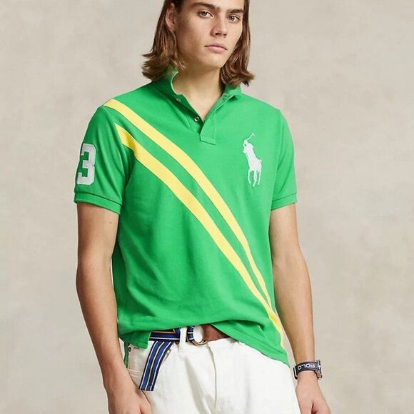 Polo Ralph Lauren Men's Green Pony Mesh Polo Shirt Size Medium - Picture 1 of 14